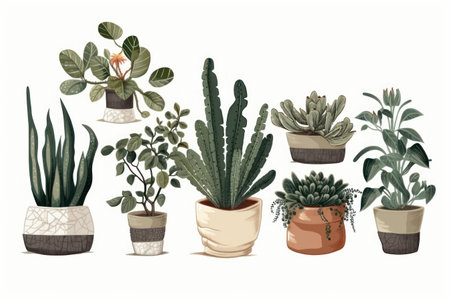 Cacti and succulents in pots. vector illustration.の素材