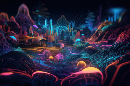 3d rendering of abstract background with neon lights. futuristic cityの素材