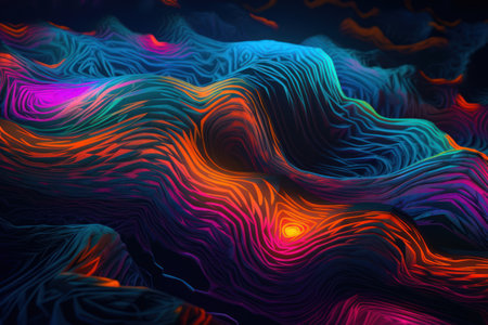 Abstract wavy background with glowing lines. 3d rendering, 3d illustration.の素材