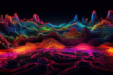 abstract 3d rendering of a colorful background with waves and linesの素材