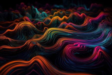 3d rendering of abstract wavy background with glowing particles in itの素材