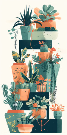 Vector illustration of houseplants in pots. cactuses and succulents.の素材