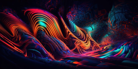 3d rendering of abstract technology digital hi tech background with glowing particlesの素材