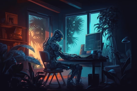 Hacker working on computer in dark room. cybercrime concept.の素材