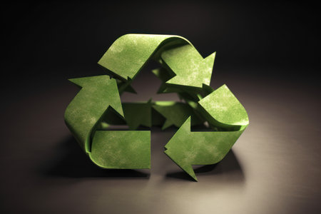 Recycling symbol made of paper on dark background. 3d illustrationの素材