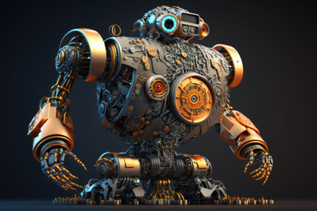 3D rendering of a robot isolated on black background with clipping pathの素材