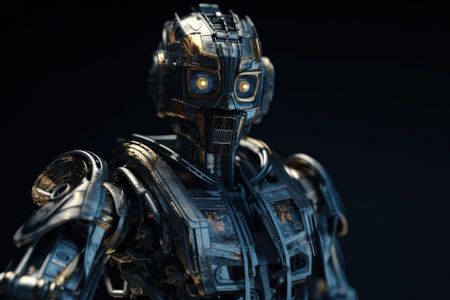 3D rendering of a robot isolated on black background with clipping pathの素材