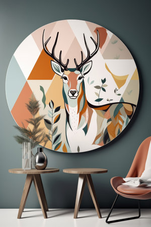Mockup poster with a deer in the interior. 3d renderingの素材