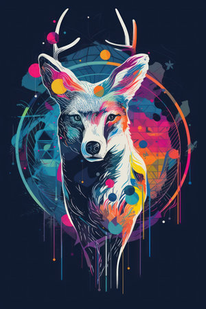 Vector illustration of a deer head on the background of colorful circles.の素材