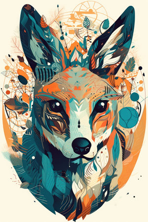Vector illustration of a fox head with abstract floral background. hand-drawn illustrationの素材