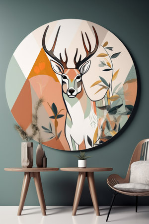 Mock up wall in living room with deer. 3d renderingの素材