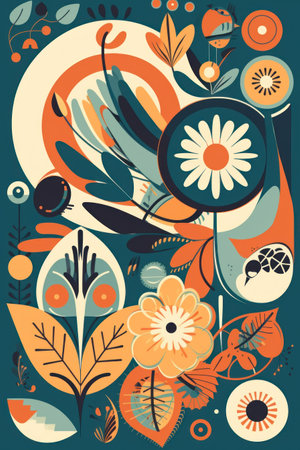 Vector hand drawn floral background in retro style. All elements are separated.の素材