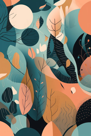 Seamless pattern with abstract leaves and plants. vector illustration.の素材