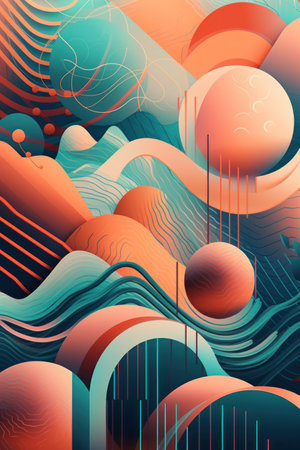 Abstract background with wavy shapes and lines. 3d vector illustration.の素材