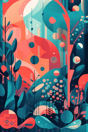 Abstract background with trees, leaves and geometric shapes. vector illustration.の素材