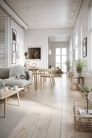 interior of modern bright living room with white walls, 3d renderの素材