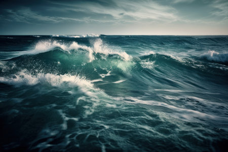 Stormy sea. Waves breaking on the shore. toned.の素材