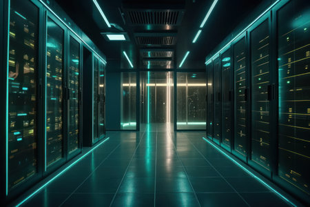3d rendering server room or data center with servers and technology equipmentの素材