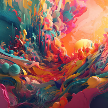 3d render of abstract colorful background with splashes of paint.の素材