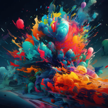 Abstract colorful paint splashes on a laptop background. 3d renderingの素材