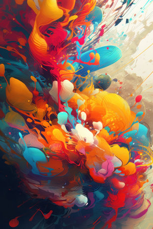 abstract background with colored spots and splashes of paint on the waterの素材