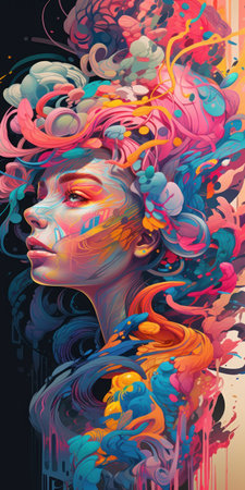 Fashion portrait of beautiful woman with colorful hair. vector illustration.の素材