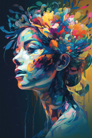 Portrait of a beautiful girl with flowers in her hair. vector illustration.の素材