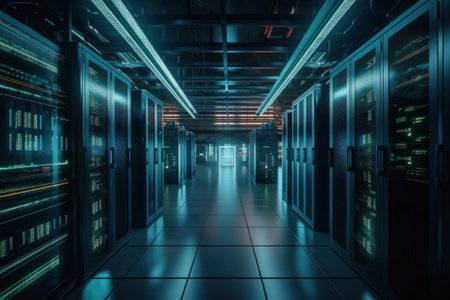 server room. data center. network server room. 3D renderingの素材