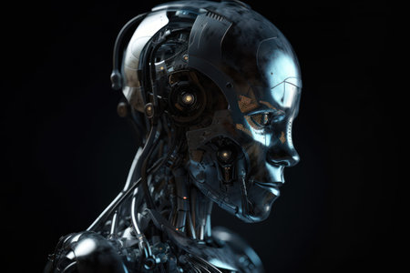 3d rendering of a male robot with artificial intelligence on black backgroundの素材