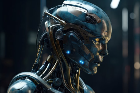 Artificial intelligence robot in futuristic space station. Futuristic technology conceptの素材