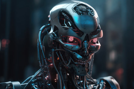 close up of robot head. Futuristic technology concept. 3D Renderingの素材