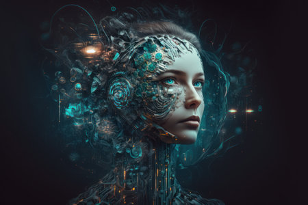 Futuristic cyborg woman. artificial intelligence concept. 3D Renderingの素材