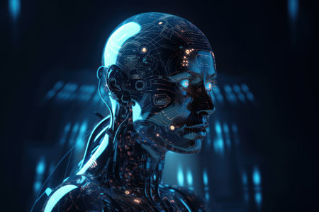 Cyborg with circuit on the head. artificial intelligence concept. 3D Renderingの素材