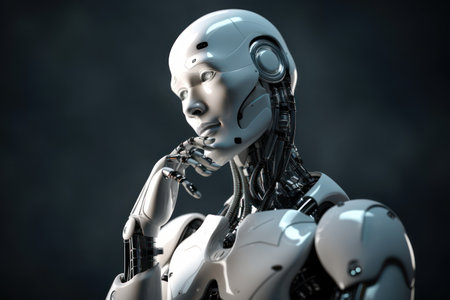 3d rendering humanoid robot or cyborg with blank space for textの素材