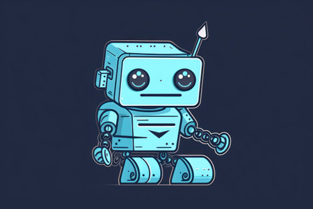Vector illustration of cute robot on dark blue background. technology concept.の素材