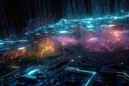 3D rendering of abstract technology digital hi-tech concept with circuit boardの素材