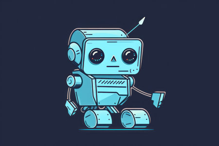 Robot, cute cartoon character, vector illustration on dark background.の素材