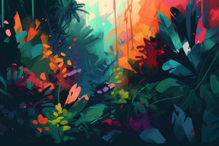 Abstract background with tropical plants and flowers. colorful vector illustration.の素材