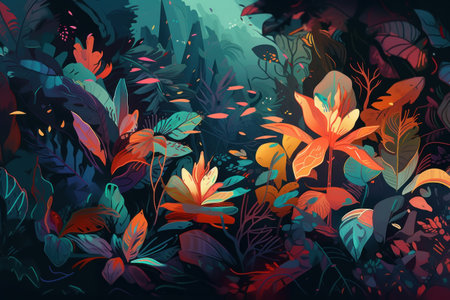 Abstract floral background with tropical plants. Seamless pattern. vector illustration.の素材