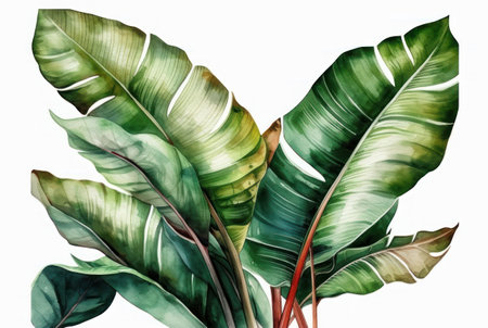 Watercolor tropical palm leaves on white background. hand drawn illustration.の素材