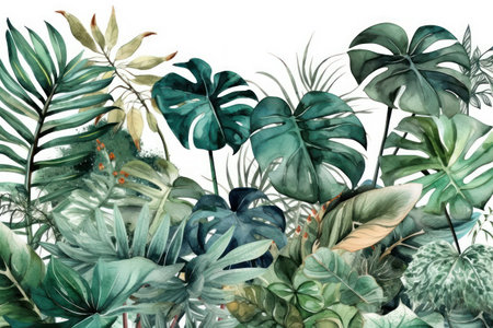 Watercolor seamless pattern with monstera leaves. hand painted illustration.の素材