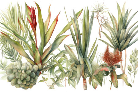Watercolor succulent plants. Hand drawn illustration on white background.の素材
