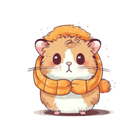 Cute hamster in warm scarf and hat. vector illustration.の素材