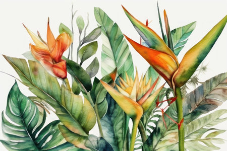 Tropical flowers in watercolor style. hand drawn illustration.の素材