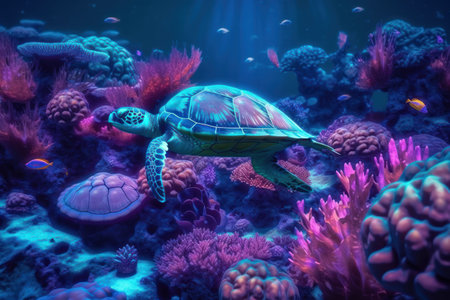 Green sea turtle swimming in the ocean. underwater world. 3d renderingの素材