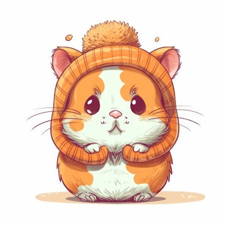 Cute hamster in winter hat and scarf. vector illustration.の素材