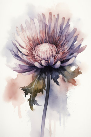 Watercolor painting of a purple chrysanthemum flower.の素材