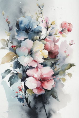 Watercolor painting of flowers, watercolor painting on white background.の素材
