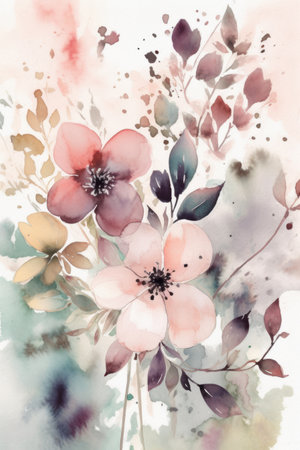 Flowers watercolor illustration. Manual composition. Mother's Day, wedding, birthday, Easter, Valentine's Day. pastel colors. Spring. Summer.の素材