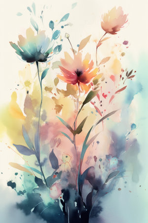 Flowers watercolor illustration. Manual composition. Mother's Day, wedding, birthday, Valentine's Day. pastel colors. Spring. Summer.の素材